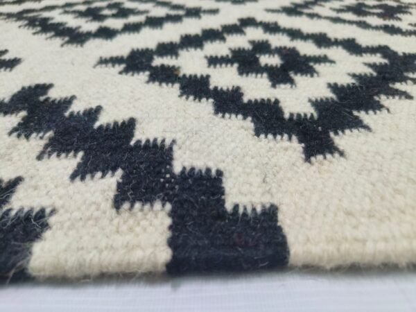Monochrome Diamond Kilim Rug – Handwoven Black & White - Image 3