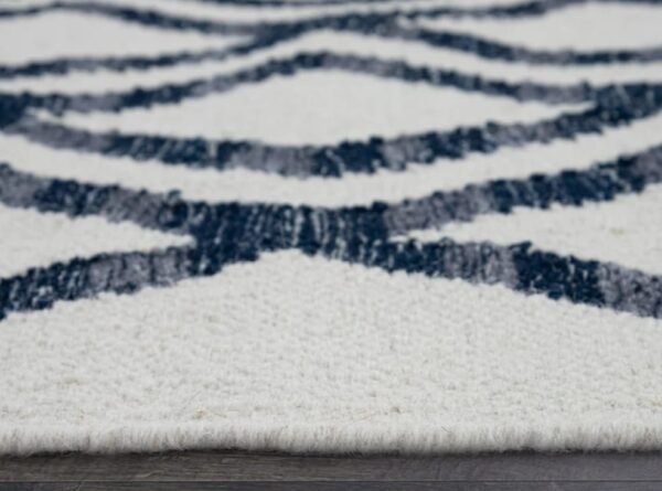 Handwoven Modern Lattice Kilim Rug – Navy on Ivory - Image 3