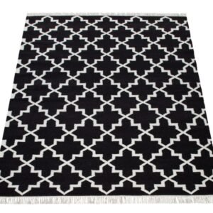 Black & White Moroccan Trellis Kilim Rug – Handwoven Elegance