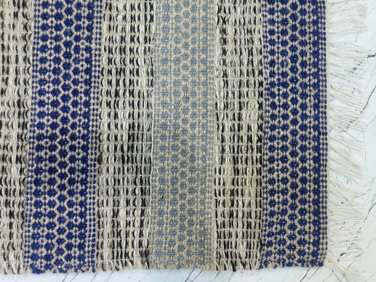 Handwoven Striped Rug – Natural & Indigo - Image 4