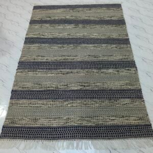 Handwoven Striped Rug – Natural & Indigo
