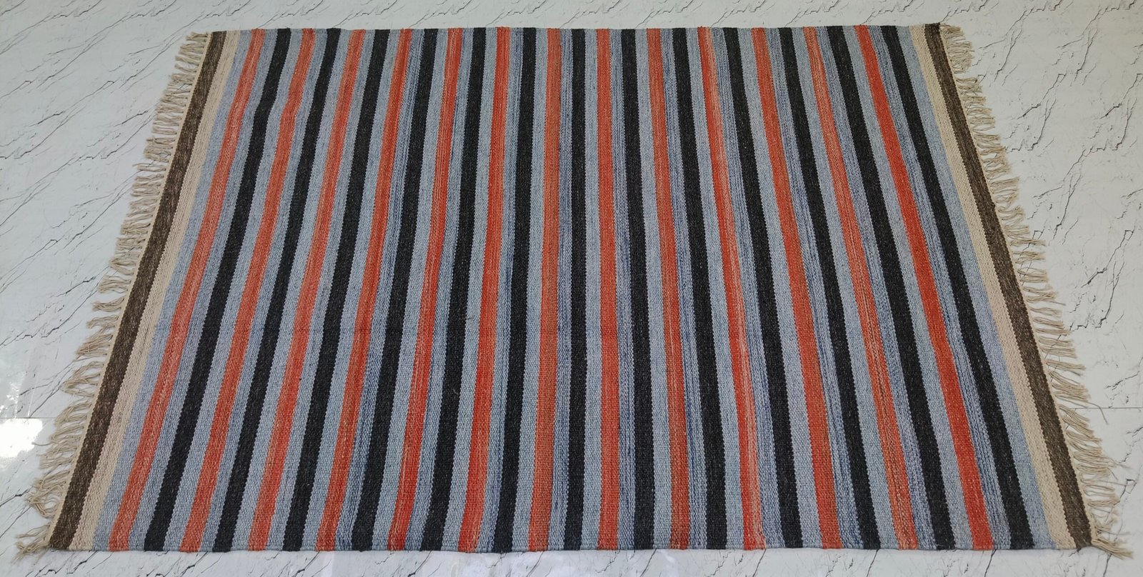 Handwoven Striped Flatweave Rug - Image 3