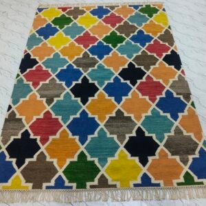 Multi Color Moroccan Trellis Kilim Rug – Handwoven Elegance