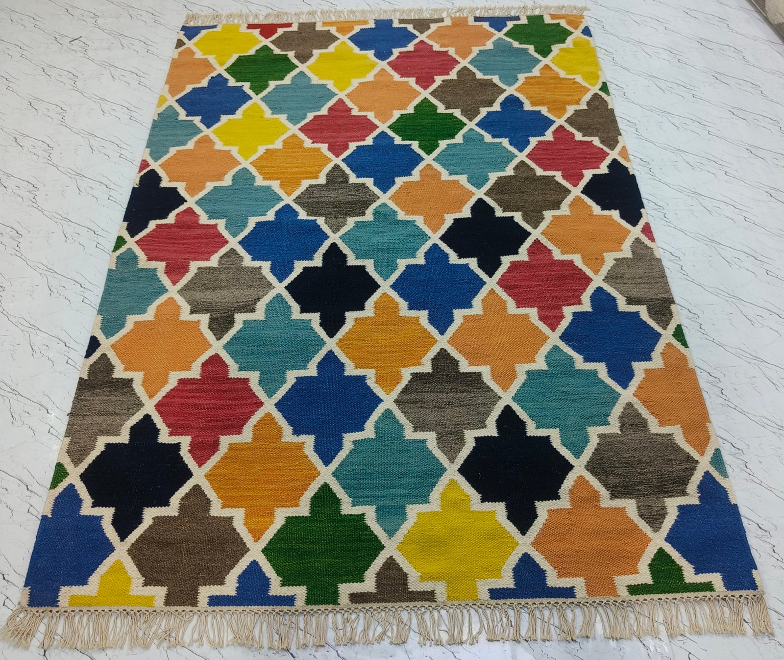 Multi Color Moroccan Trellis Kilim Rug – Handwoven Elegance