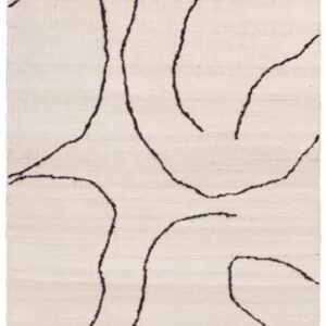 Gesso Jute Rug Modern Abstract Line Art Rug – Handwoven Jute Area Carpet in Neutral Off-White & Dark Fig