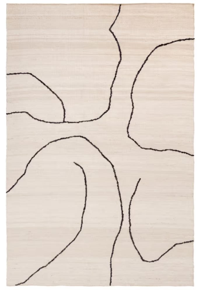 Gesso Jute Rug Modern Abstract Line Art Rug – Handwoven Jute Area Carpet in Neutral Off-White & Dark Fig - Image 3