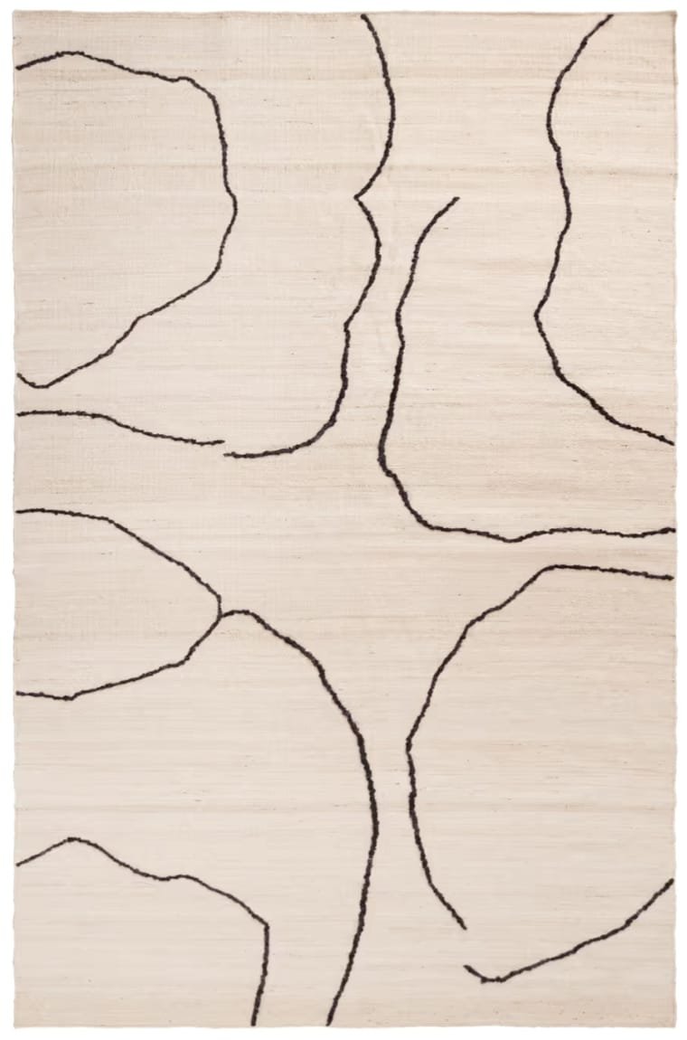 Gesso Jute Rug Modern Abstract Line Art Rug – Handwoven Jute Area Carpet in Neutral Off-White & Dark Fig - Image 4